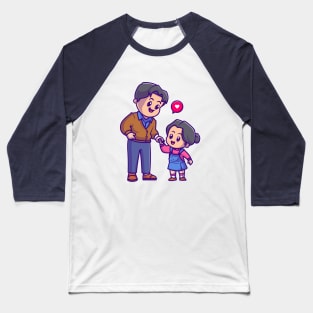 Cute Father With Little Daughter Cartoon Baseball T-Shirt